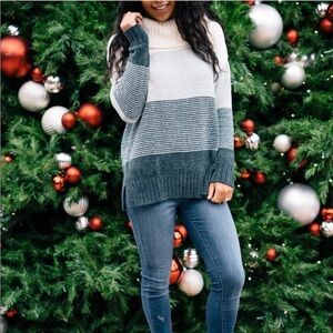 Modcloth Chenille Chunky Ombre Knit Play It Cowl Pullover Sweater Teal Medium